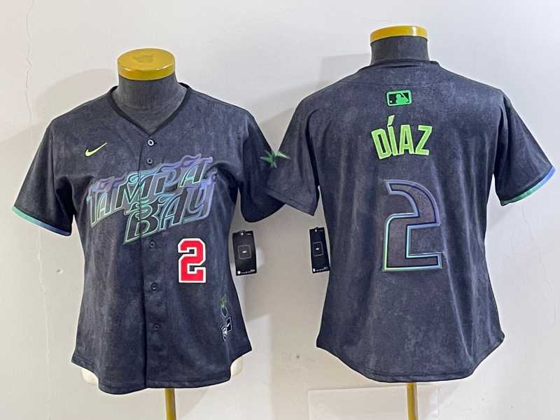 Womens Tampa Bay Rays #2 Yandy Diaz Charcoal 2024 City Connect Player Number Limited Cool Base Jerseys